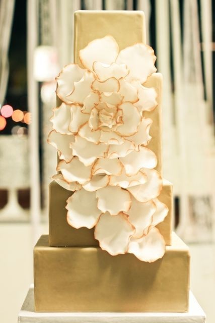 Gold, Square Wedding Cake