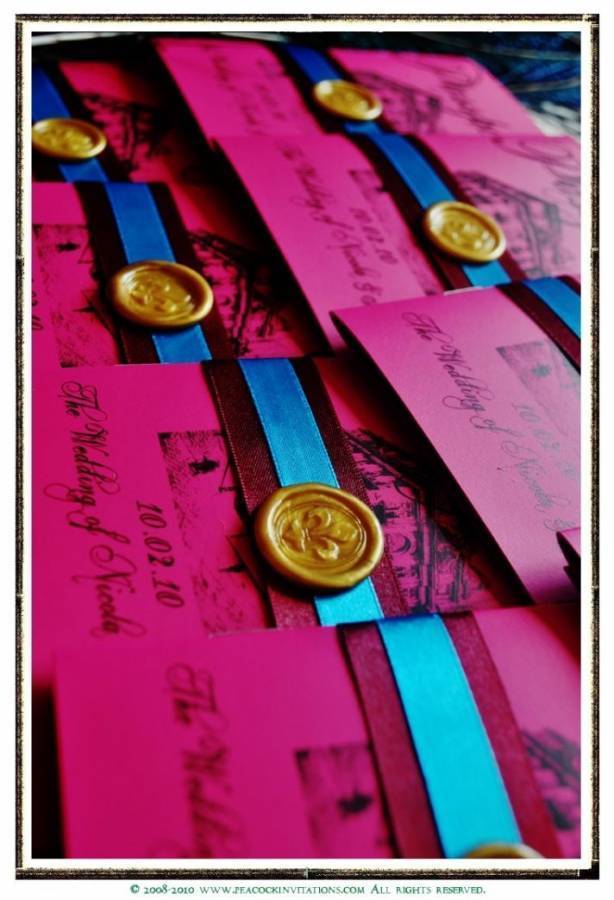 Fuchsia and Gold Wedding Invitations