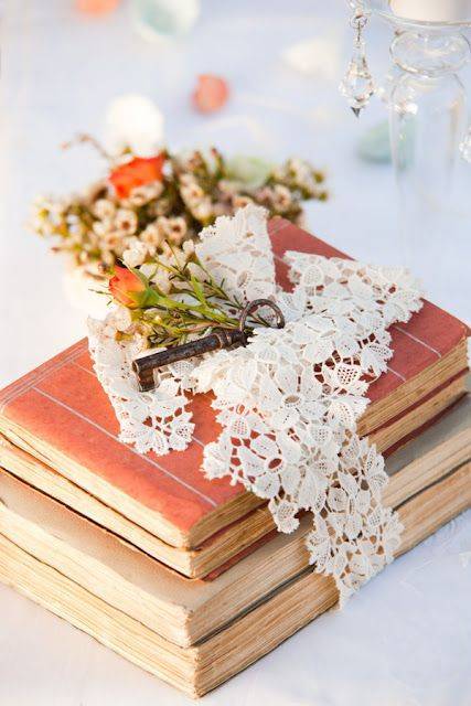 Wildflower and Book Centerpiece - Shabby Chic