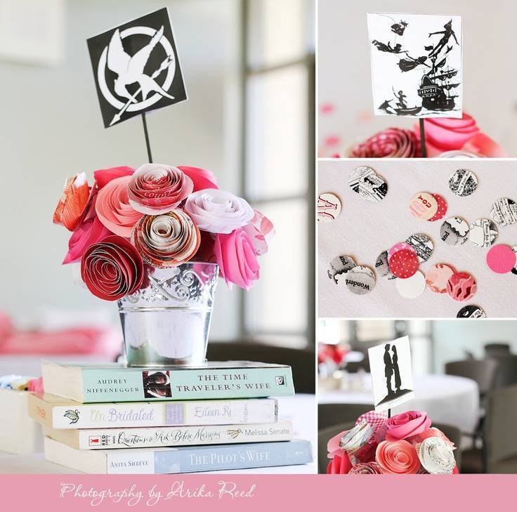 Paper Rose and Book Centerpiece