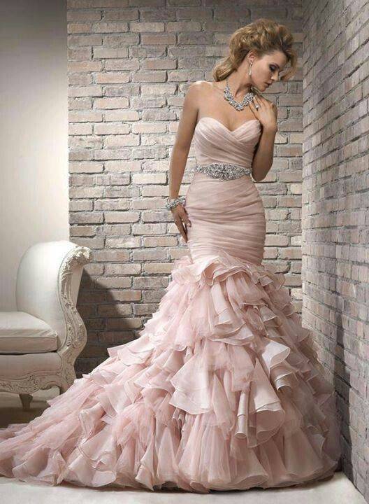 Mermaid Style Blush Pink Wedding Dress