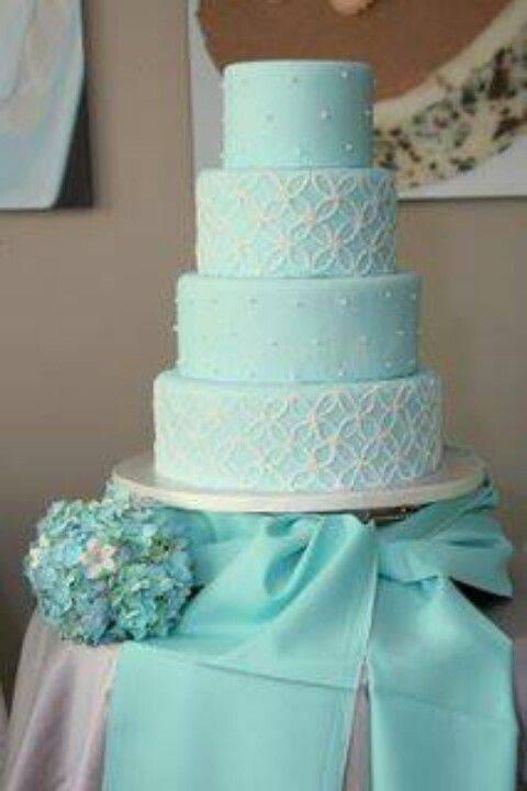 Tiffany Blue and White Piped Wedding Cake