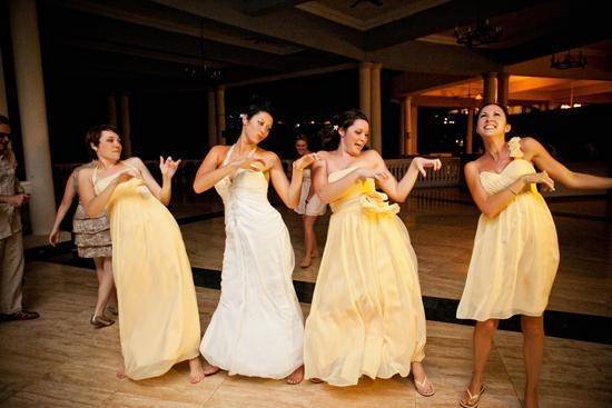 Bride and Bridesmaids Dancing