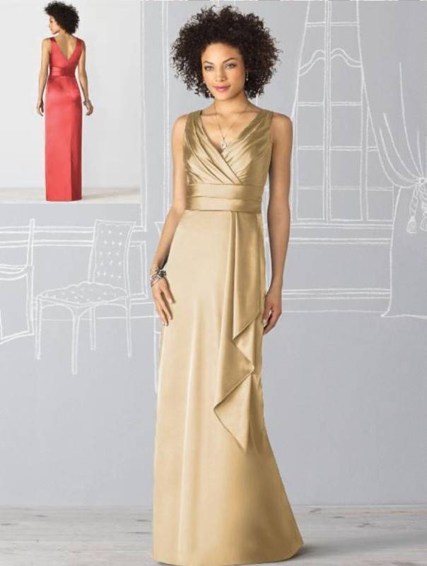 Simple-V-Neck-Sleeveless-Floor-Length-font-b-Gold-b-font-font-b-Bridesmaid-b-font